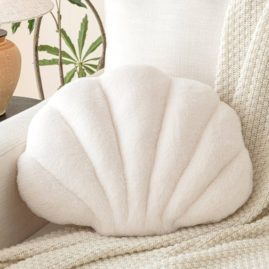 Shell Pillow, Seashell Throw Pillow with Soft Rabbit Plush for Couch Bed, Shell Shaped Decorative... | Amazon (US)