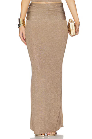 Lovers and Friends Renna Ruched Waist Maxi Skirt in Metallic Bronze from Revolve.com | Revolve Clothing (Global)