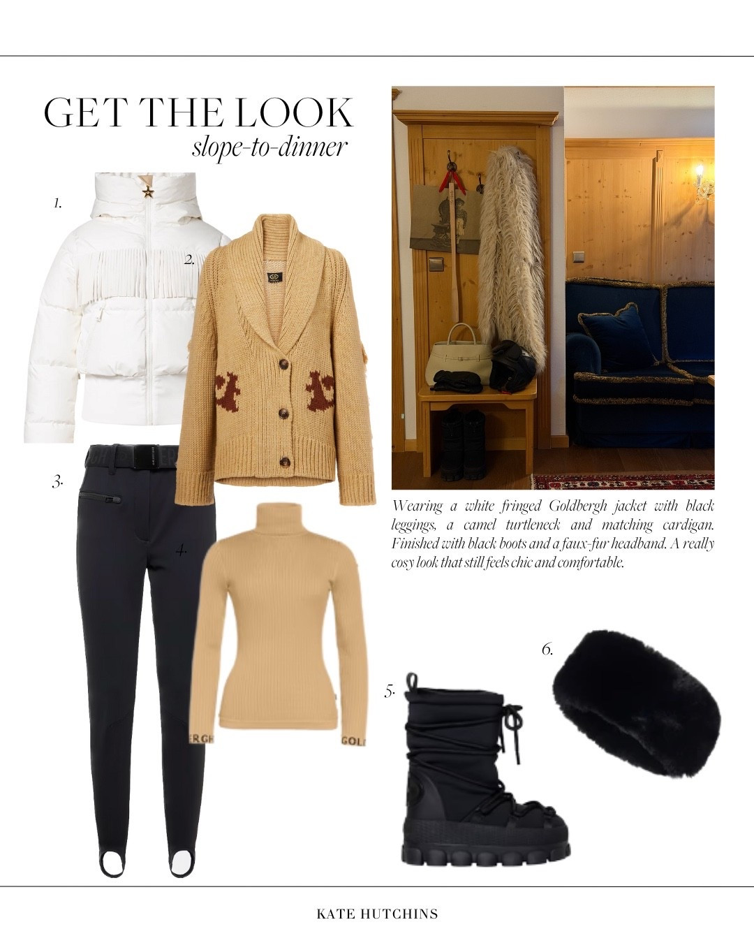 Wearing a white fringed Goldbergh jacket with black leggings, a camel turtleneck and matching cardigan. Finished with black boots and a faux-fur headband. A really cosy look that still feels chic and easy to wear

#LTKstyletip #LTKwinter
