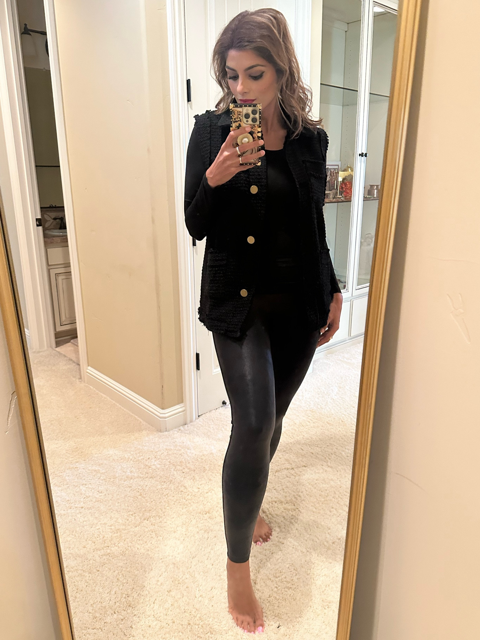 Black on black is the best combo

Spanx leggings run small, size up. Wearing size large in leggings and medium in tweed vest

Tweed vest is so luxe! And on sale right now at Harper's Den

Discount code for Harper's den: wicked15 for additional 15% off!

#LTKSaleAlert #LTKFindsUnder50 #LTKStyleTip