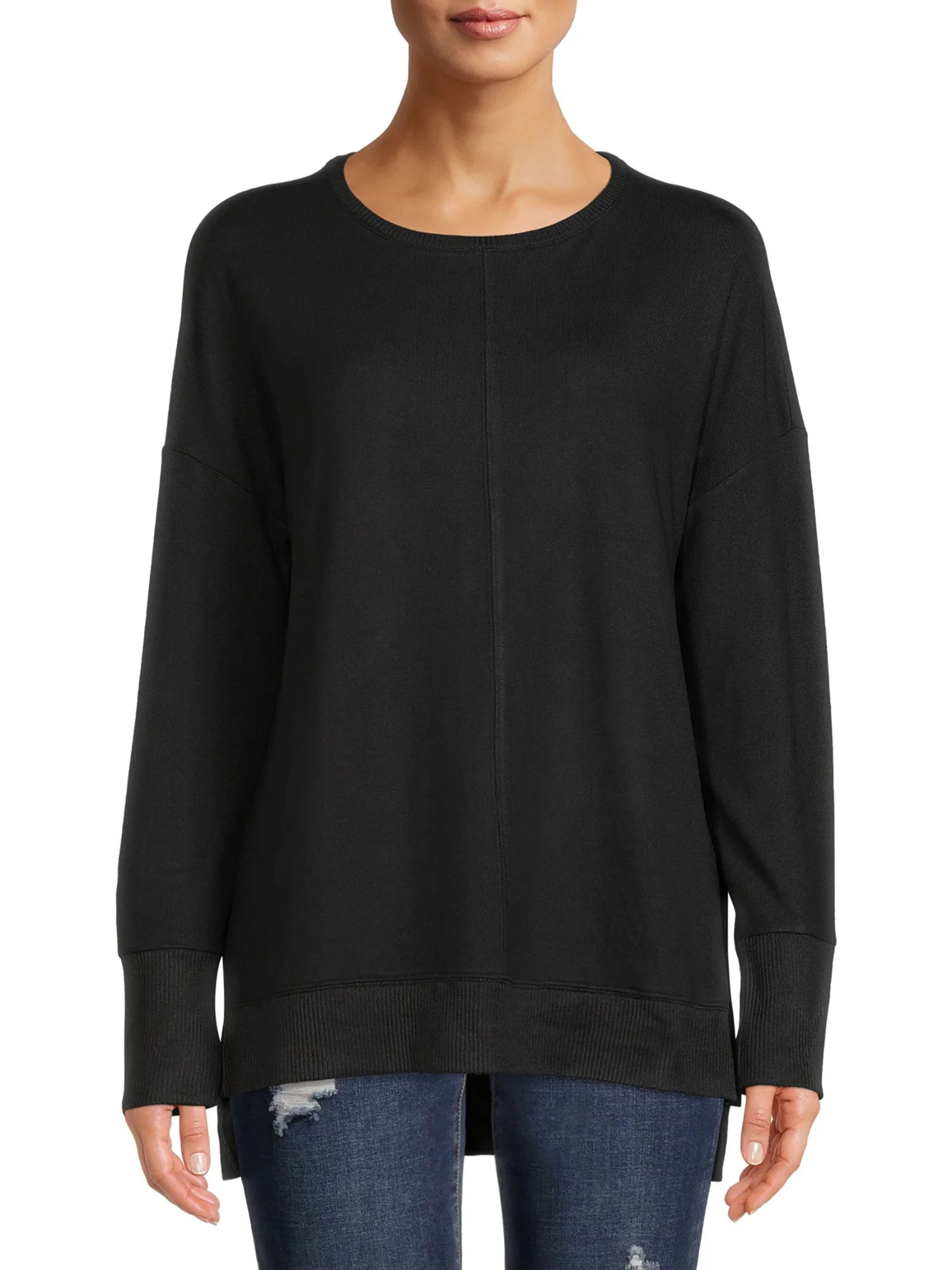 Time and Tru Women's Crewneck Hacci Knit Tunic | Walmart (US)