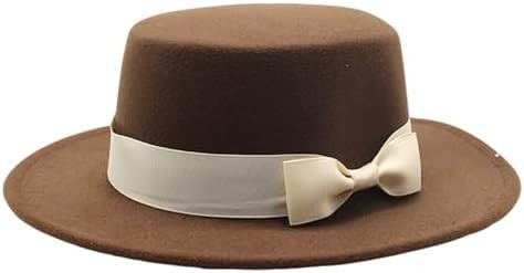 Women's Felt Fedora Hat with Ribbon Bow Medium Brim Flat Top Jazz Hat for Ladies' Party Wedding D... | Amazon (CA)