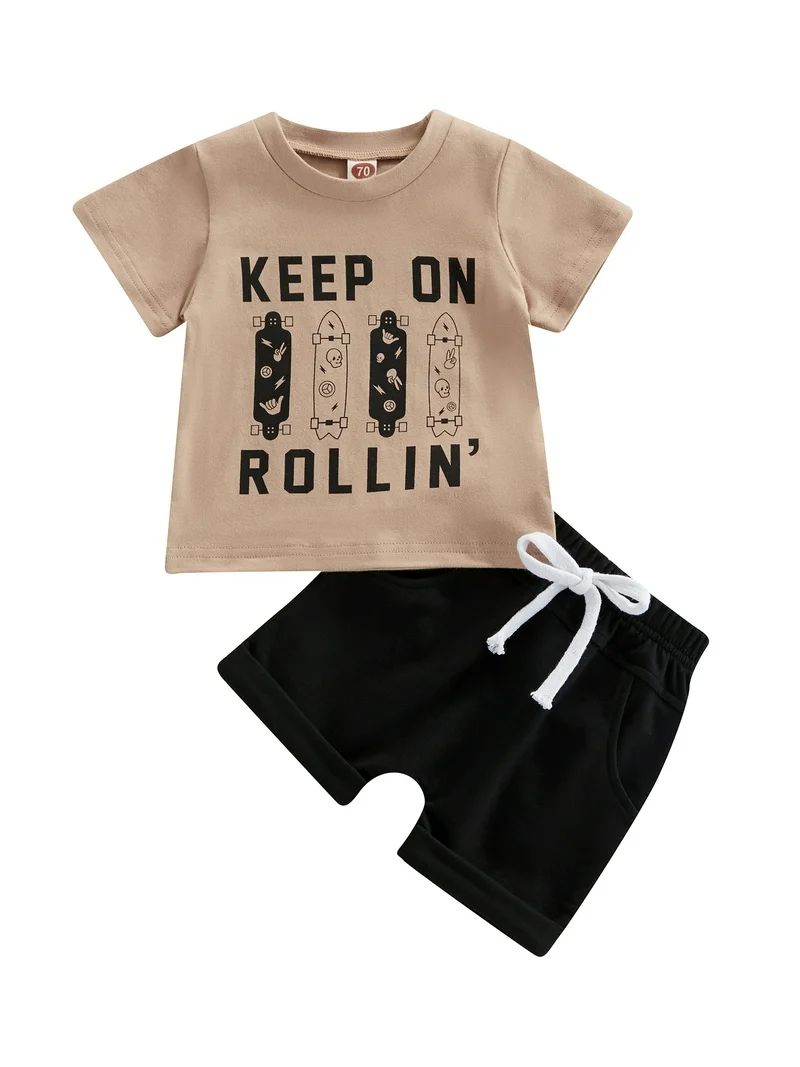 Inevnen Toddler Baby Boy Outfits Short Sleeve Skateboard Letter Print T-Shirt + Shorts | Walmart (US)