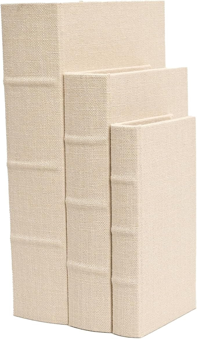 Decorative Book Boxes Set of 3 – Modern Faux Linen & Wood Hidden Storage for Coffee Table – S... | Amazon (US)