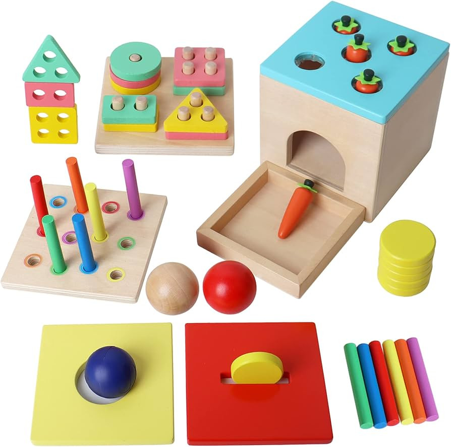 BESTAMTOY Wooden Montessori Toy for 1+ Year Old, Shape Sorter,Object Permanence Box, Coin Carrot ... | Amazon (US)