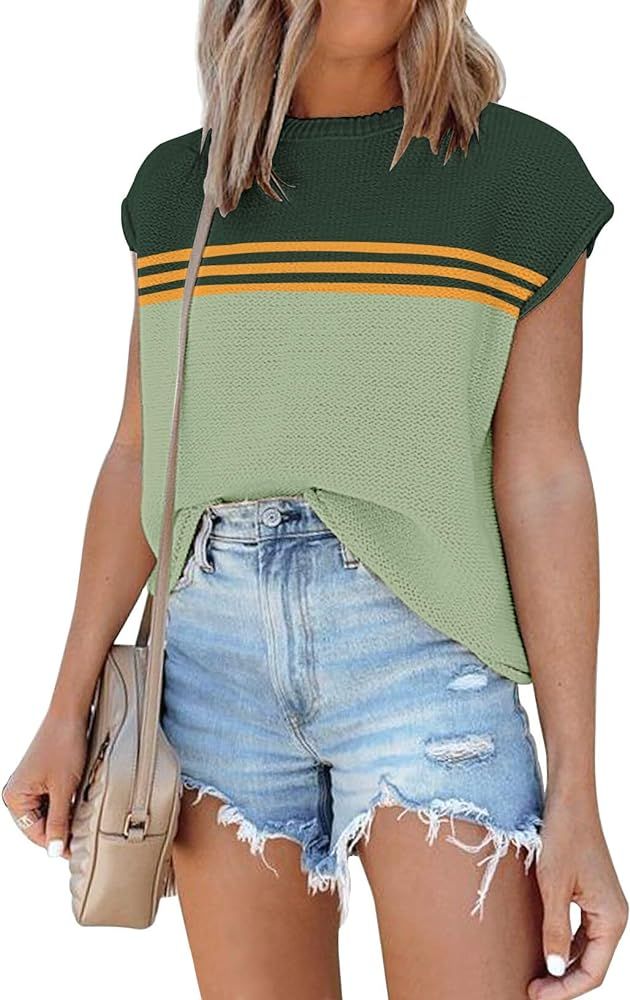 Cap Sleeve Knit Sweater Tops Sleeveless Vest Summer Tops 2024 Clothes Oversized Tank Tops Trendy ... | Amazon (US)