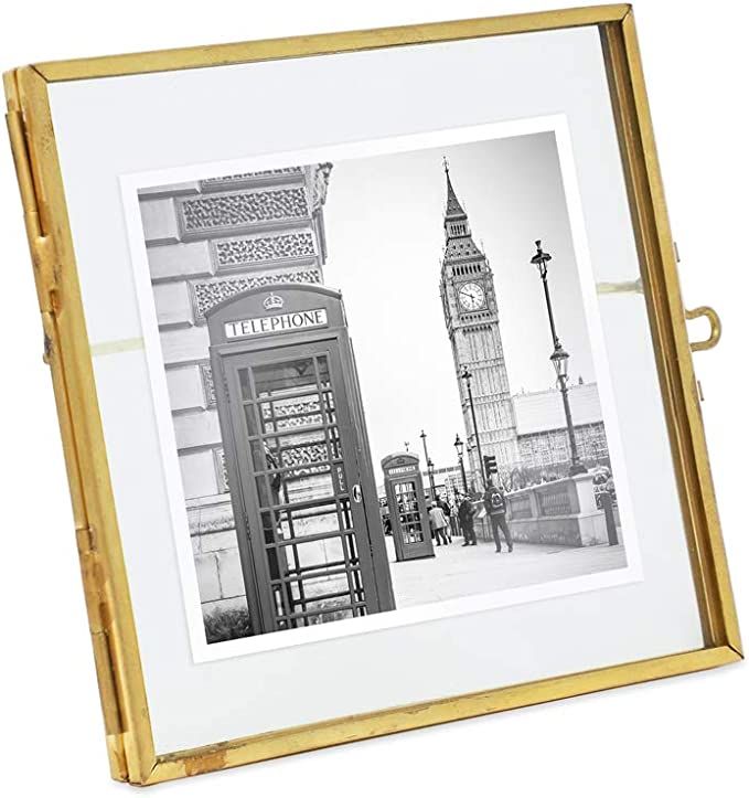 Isaac Jacobs 4x4, Antique Gold, Vintage Style Brass and Glass, Metal Floating Picture Frame with ... | Amazon (US)