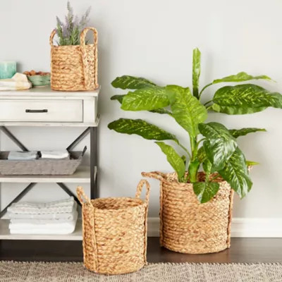 Harper & Willow Brown Seagrass Handmade Woven Storage Basket with Handles Set of 3 20", 17", 13"H | Tractor Supply