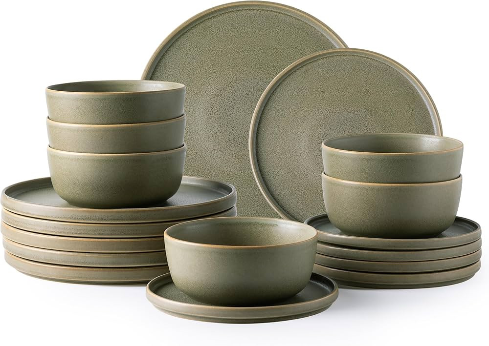 AmorArc Stoneware Dinnerware Sets of 6,Reactive Ceramic Plates and Bowls Sets,Highly Chip and Cra... | Amazon (US)