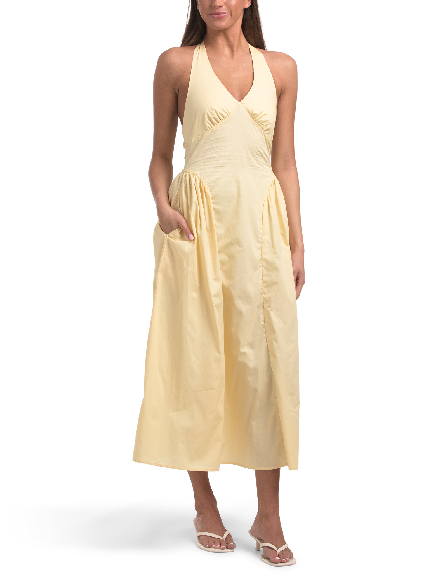 Cotton Poplin Halter Basque Waist Maxi Dress | TJ Maxx