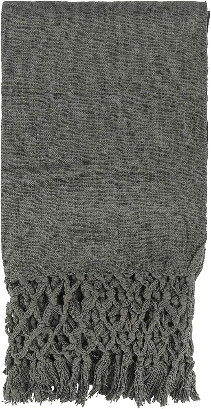 Creative Co-op 50" L x 60" W Woven Cotton Crochet & Fringe Throw, Charcoal | Amazon (US)