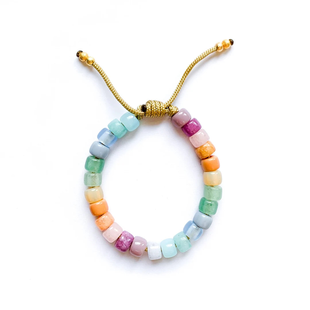 No.44 Pastel Gemstone Beaded Bracelet Pony Crow Beads Custom Designs Designer Inspired Forte Bead... | Etsy (US)