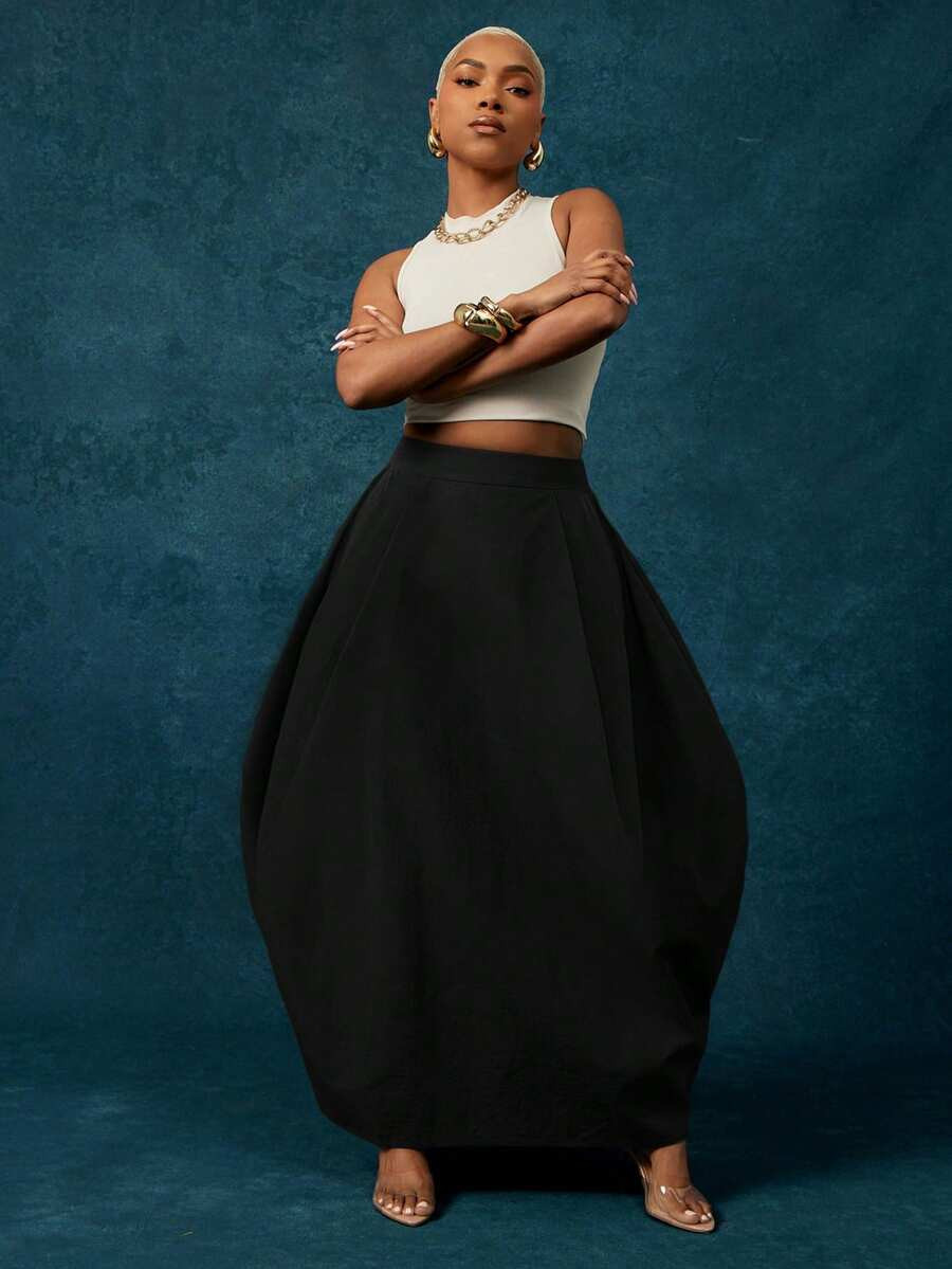 Vixey Lightweight Woven High Waist Balloon Shape Maxi Skirt, Statement Skirt, Casual, Bold | SHEIN
