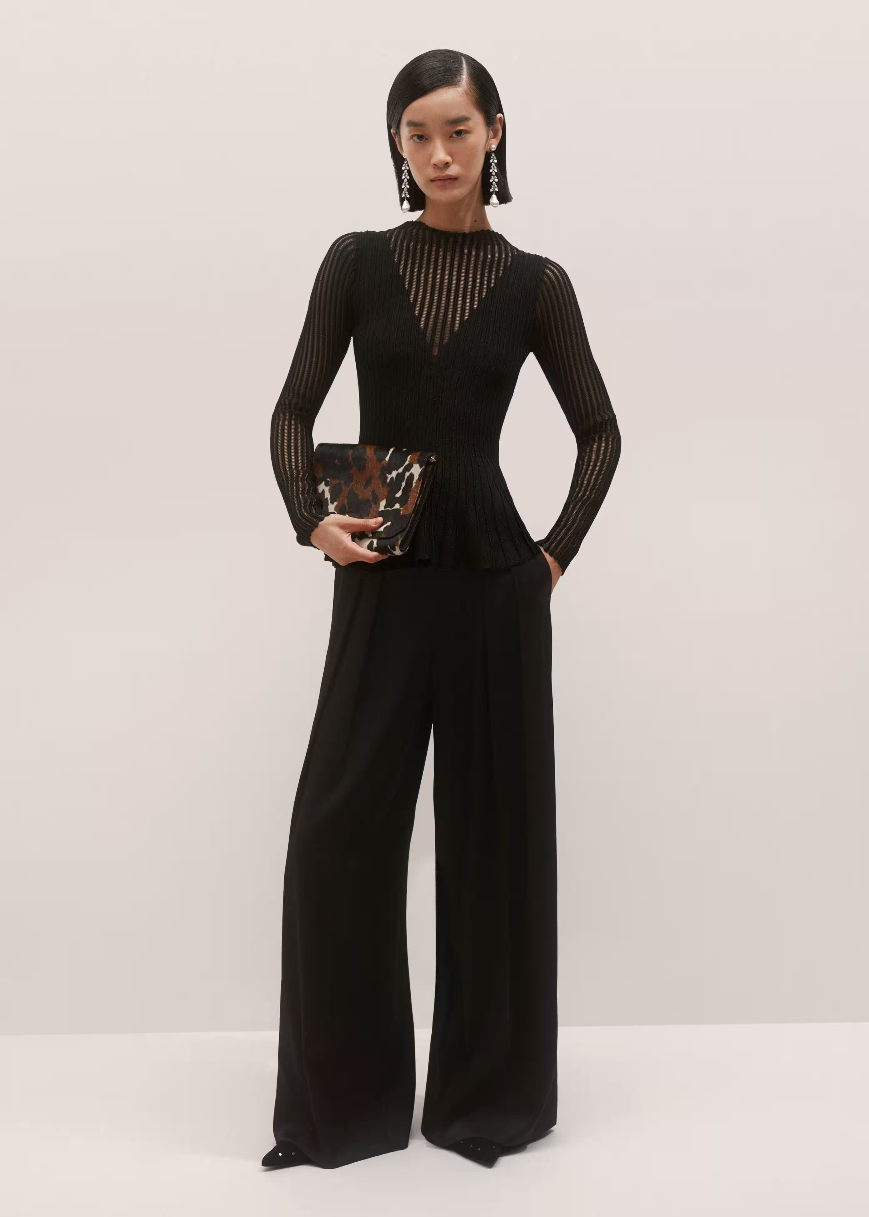 Sheer Knit Peplum Top Fine Metallic Knit | ME+EM US