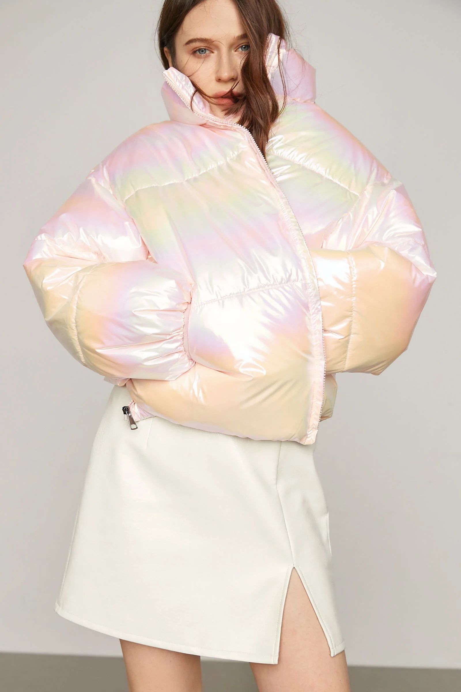 Iridescent Pink Puffer Jacket | J.ING