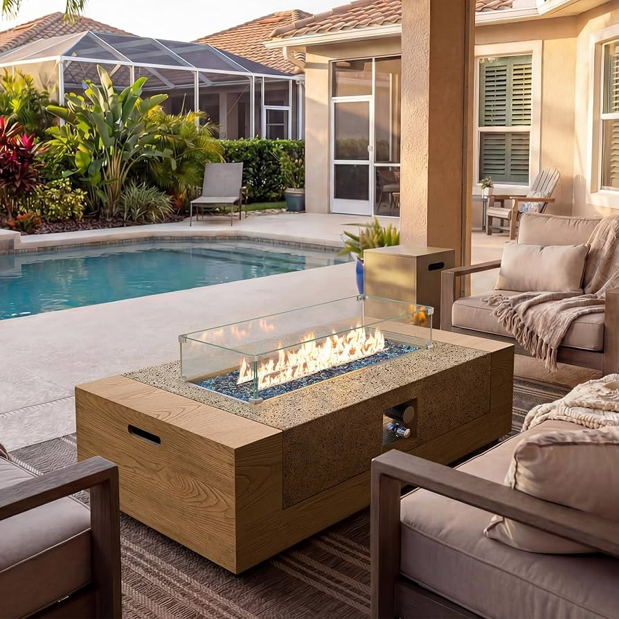 UPHA 50-inch Outdoor Patio Propane Gas Fire Pit Table 50000 BTU Concrete Round Firepit with ABS T... | Amazon (US)