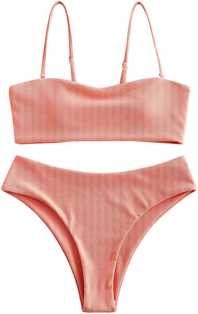 ZAFUL Women's Leopard Print High Cut Two Piece Swimsuit Bandeau Bikini Set | Amazon (US)