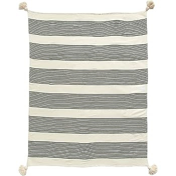 Creative Co-op Cream Cotton & Chenille Woven Black Stripes & Tassels Blankets and Throws | Amazon (US)