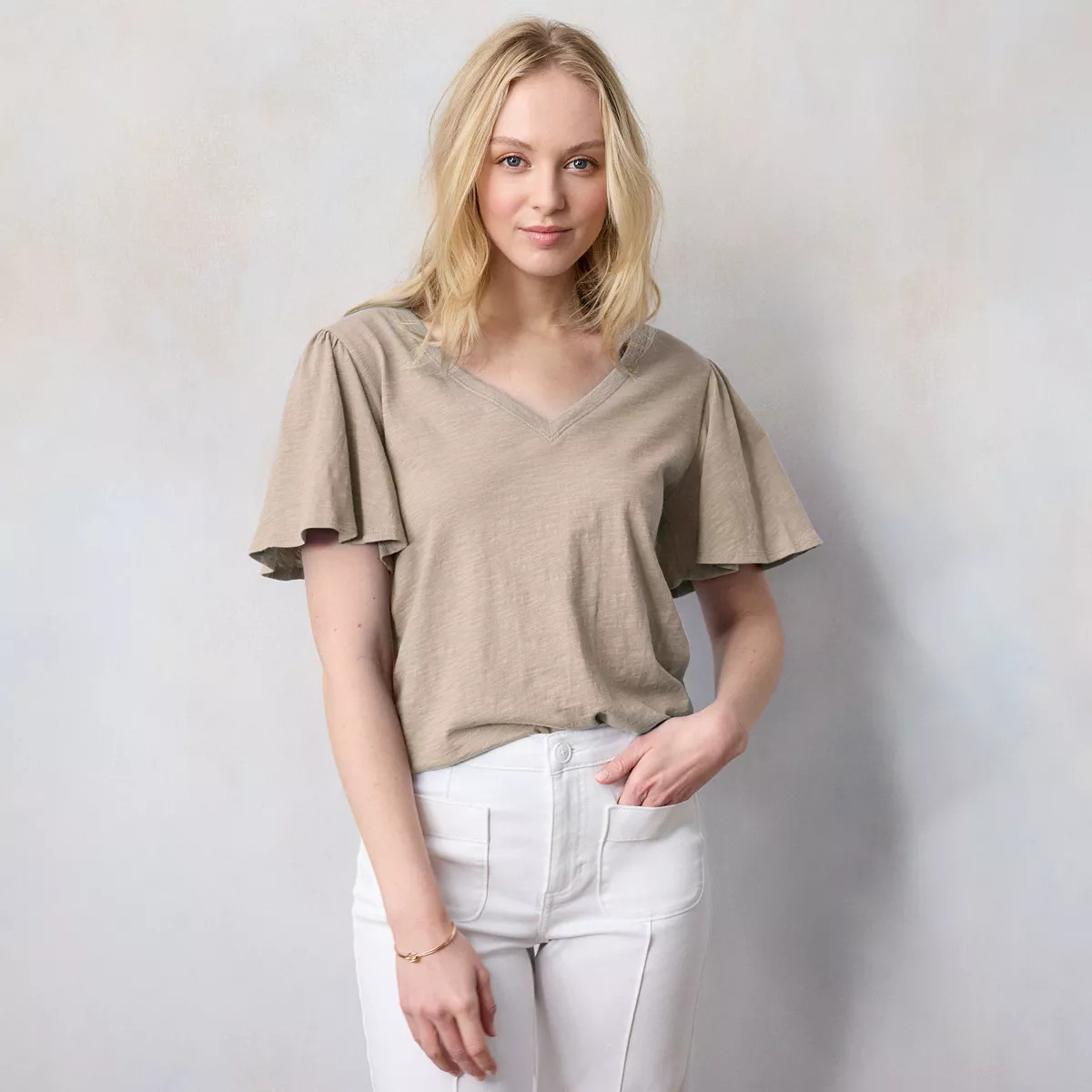 Women's LC Lauren Conrad V-Neck Flutter Sleeve Tee | Kohl's