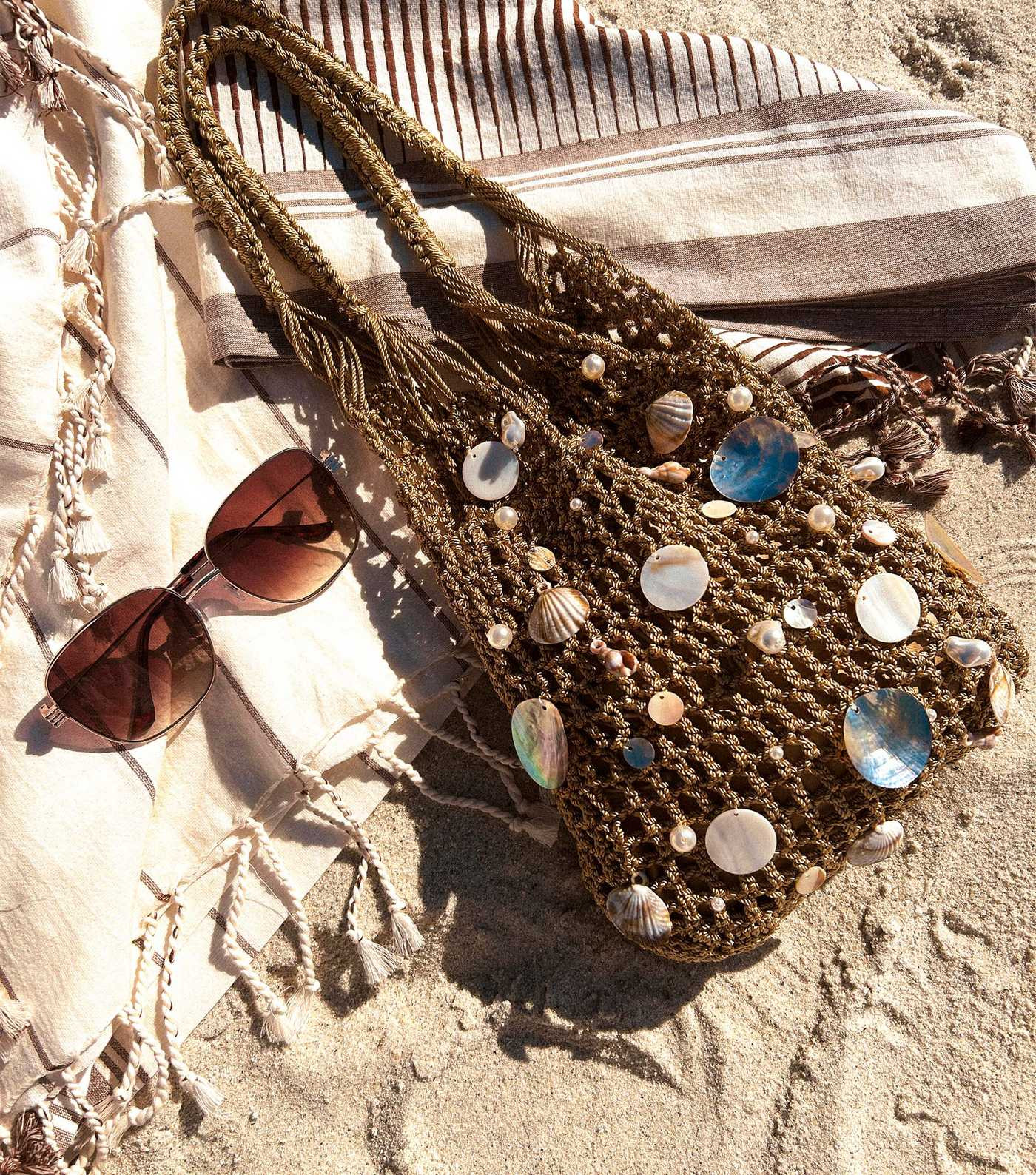 Stone Woven Shell Embellished Grab Bag | New Look | New Look (UK)