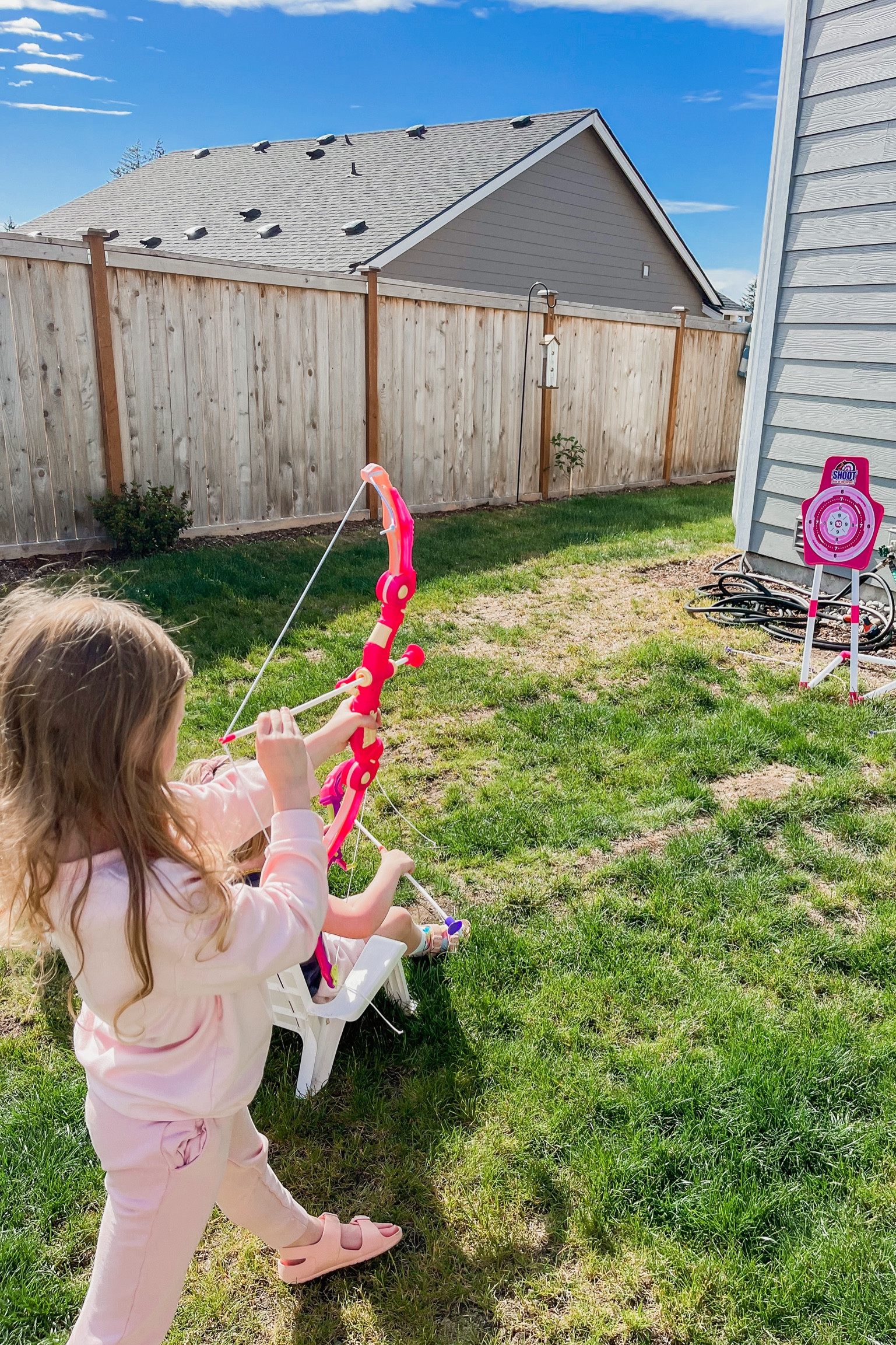 Kids bow and arrow toy. My girls love this! Their set comes with two bows, a target with stand, two quivers and two sets of arrows. 
Excellent outside toy with minimal set up and easy to store! 🙌 


Summer toys, yard toys, backyard games

#LTKFamily #LTKKids #LTKSaleAlert