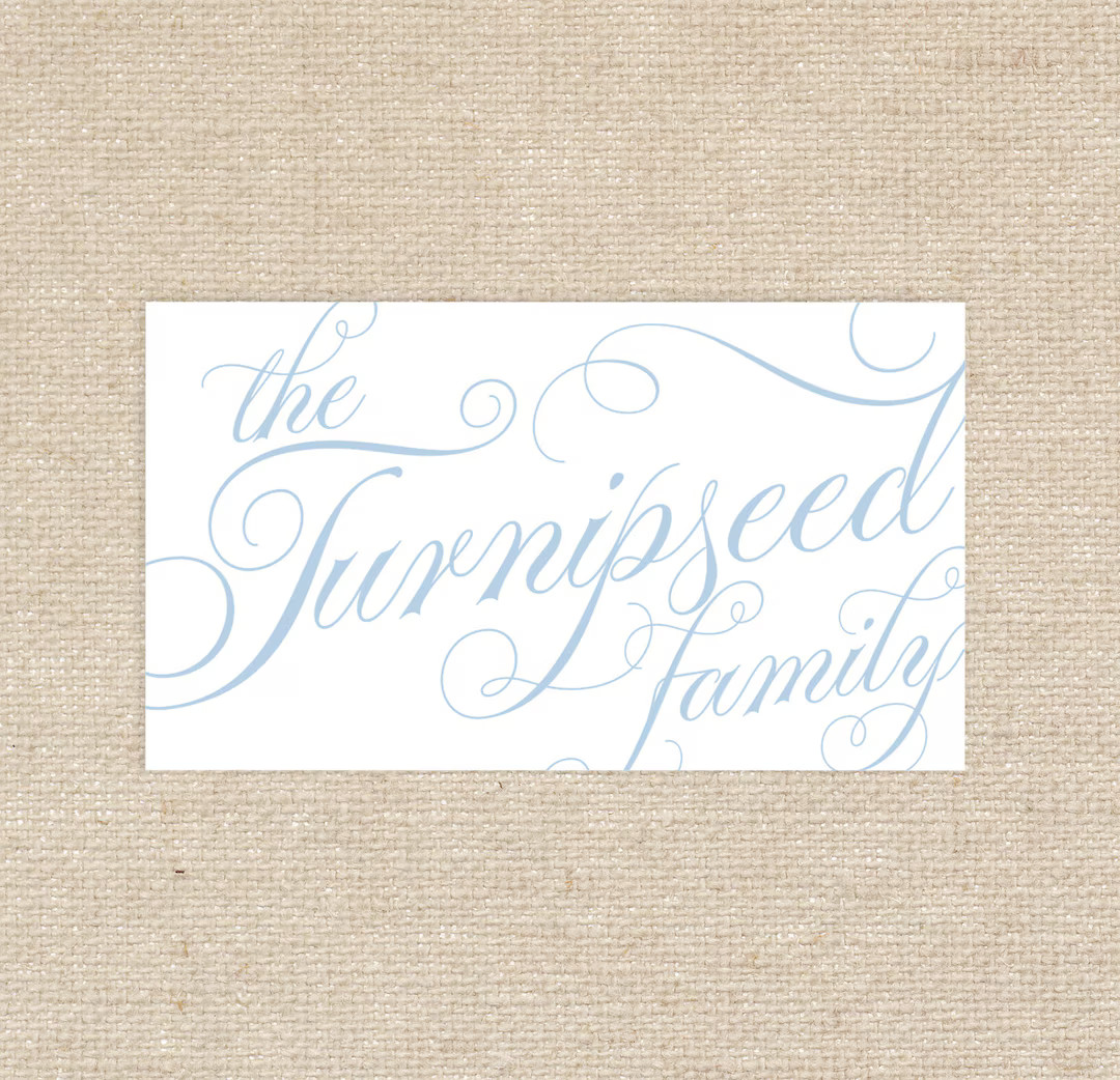 25 Printed Family Enclosure Cards // Personalized // Gift Tags // Blue // Calligraphy // Elegant ... | Etsy (US)