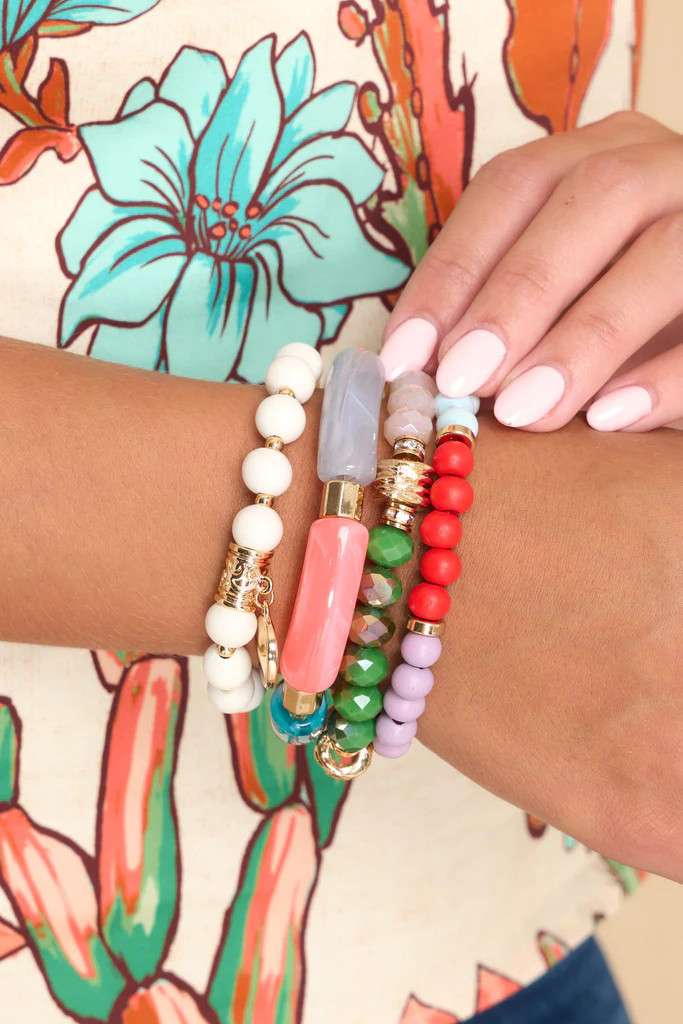 Time To Fall In Love White Multi Bracelet Set | Red Dress 