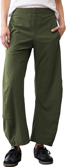 SeeLuNa Women Barrel Travel Pants Elastic Waistband Tapered Leg Baggy Mid Rise Work Trousers | Amazon (US)