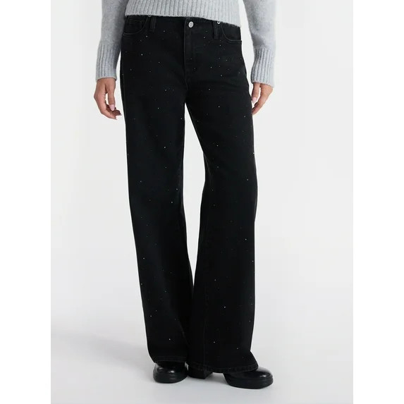 No Boundaries Studded Baggy Wide Leg Jeans, 31.5'' Inseam, Women's | Walmart (US)