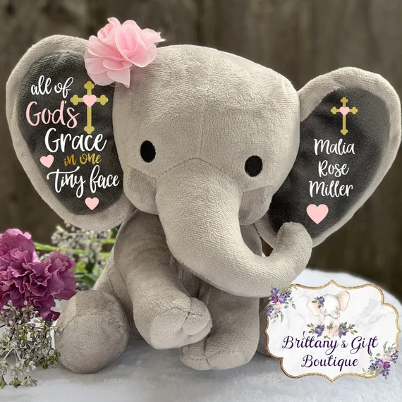 Personalized Baptism gift, girl baptism gift, baptism keepsake, girl keepsake, stuffed elephant, ... | Etsy (US)