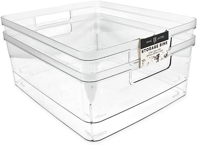 Isaac Jacobs 2-Pack Large Clear Storage Bins (11.5” L x 14” W x 5.5” H) w/ Cutout Handles, ... | Amazon (US)