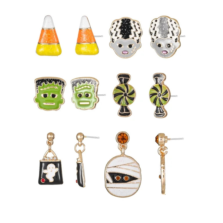 Way to Celebrate Halloween Friendly Monsters Earring Collection, Multicolored, 6 Pairs, Female | Walmart (US)