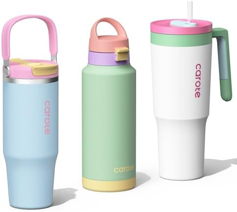 CAROTE 3-Pack Insulated Stainless Steel Water Bottles with Upgraded Leakproof Tech, Car Holder Fi... | Amazon (US)