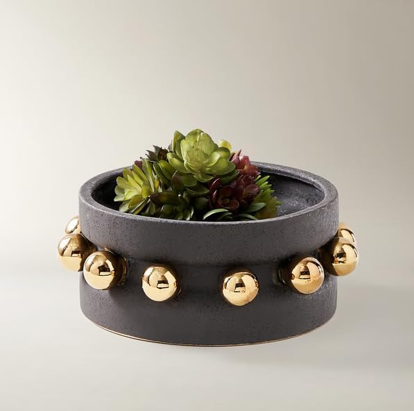 Z Gallerie Zerra Small Charcoal Black Cylindrical Vase with Gold Sphere Accents - Mini Accent Vas... | Amazon (US)