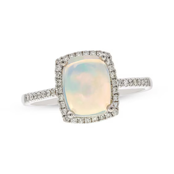 Cushion-Cut Opal & Round-Cut Diamond Ring 1/6 ct tw 10K White Gold | Kay Jewelers