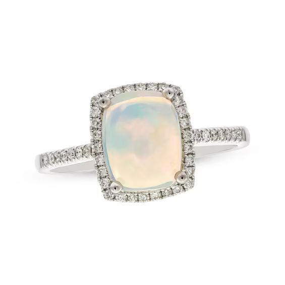 Cushion-Cut Opal & Round-Cut Diamond Ring 1/6 ct tw 10K White Gold | Kay Jewelers