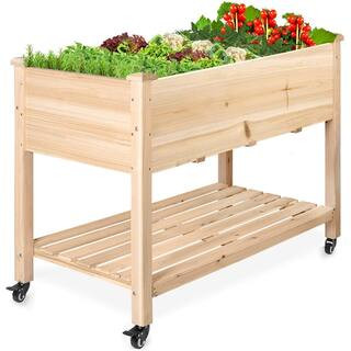 VEIKOUS 30 in. x 47.5 in. x 23.5 in. Raised Garden Bed Mobile Elevated Wood Planter with Lockable... | The Home Depot