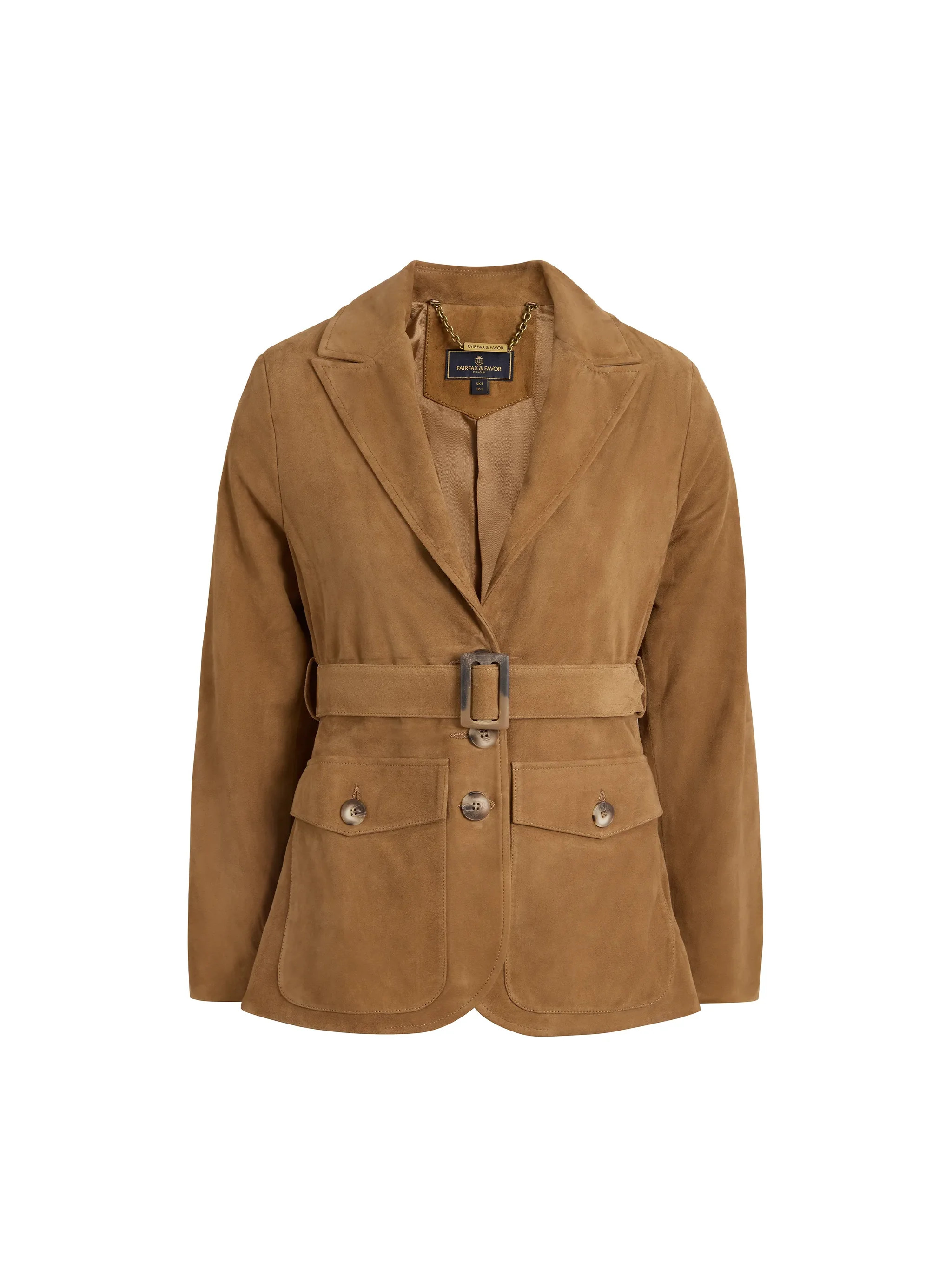 Ophelia - Women's Belted Blazer - Honey Tan Suede | Fairfax & Favor | Fairfax & Favor (UK)