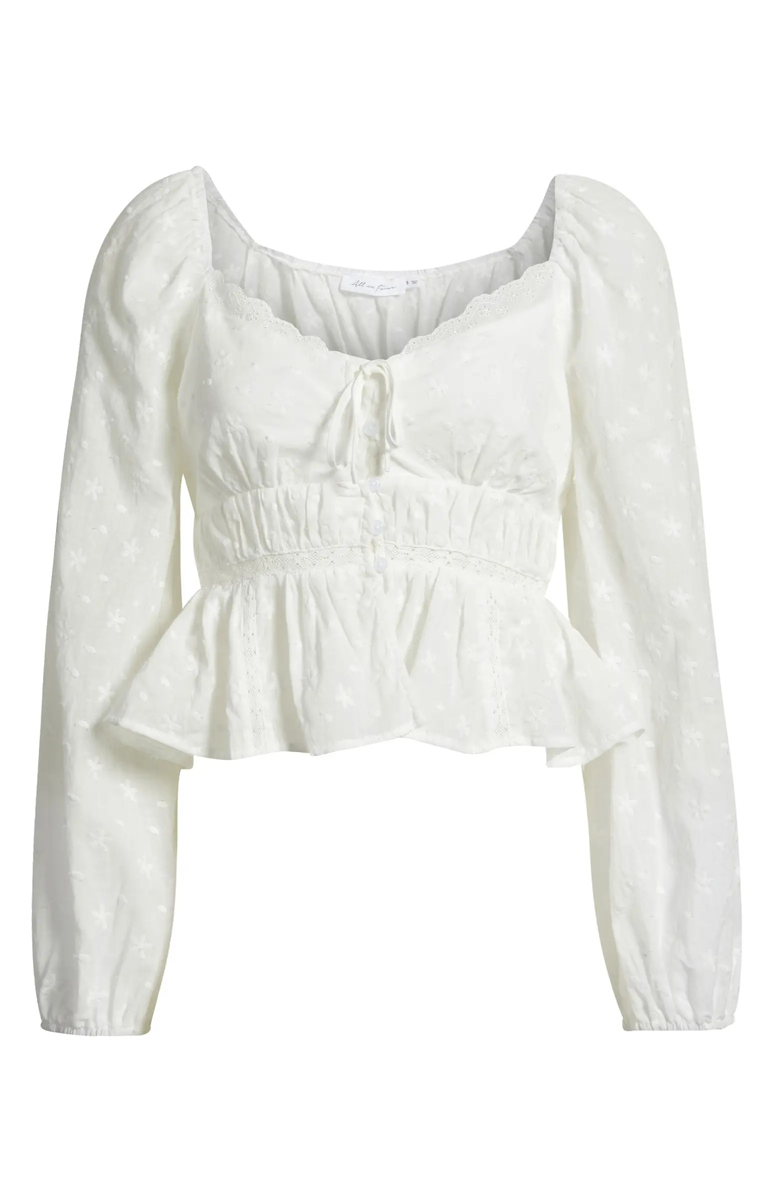 Embroidered Long Sleeve Peplum Top | Nordstrom