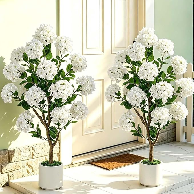 Artificial Flower Tree for Porch: 3.6ft Fake Crape Myrtle Trees Set of 2 for Outdoor Front Door I... | Amazon (US)