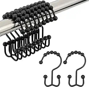 Amazer Black Shower Curtain Hooks, Shower Curtain Hooks Rust Proof 12 Pcs Stainless Steel Shower ... | Amazon (US)