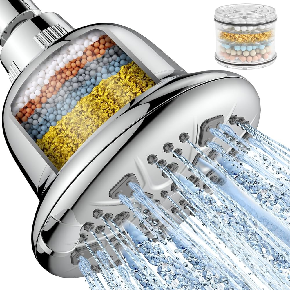 Filtered Shower Head - High Pressure Shower Head with Filter for Hard Water Softener - 7 Settings... | Amazon (US)