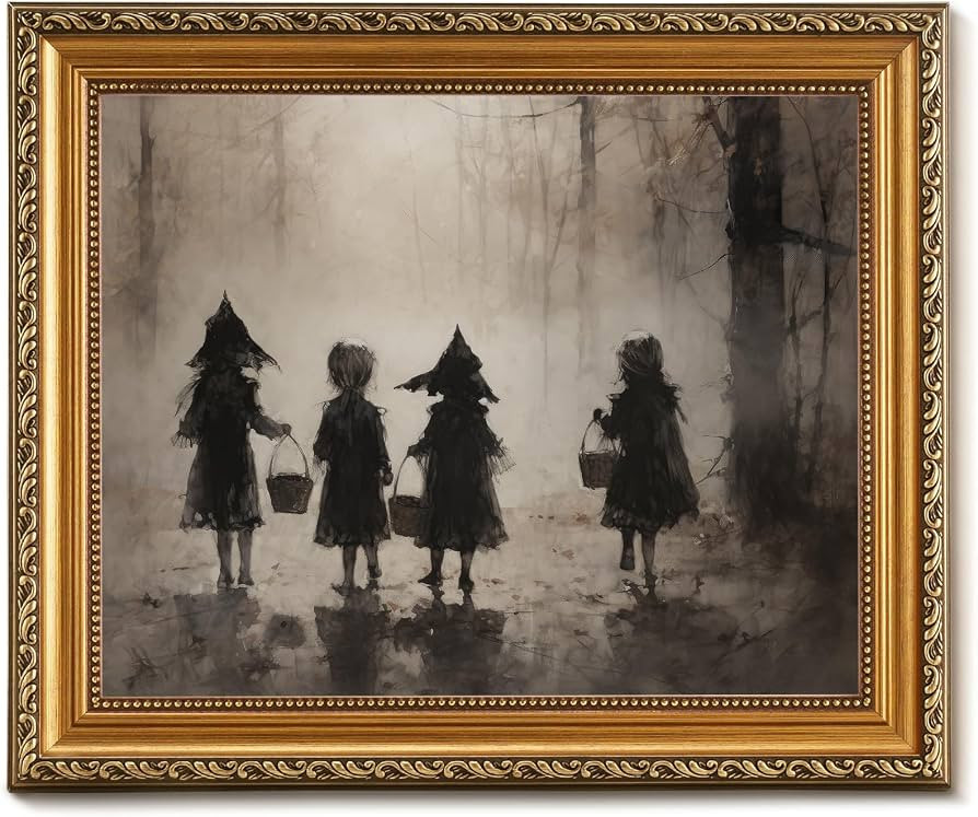 Vodefoad Retro Trick or Treaters Wall Art Prints, Vintage Halloween Gold Framed for Home Decor, T... | Amazon (US)