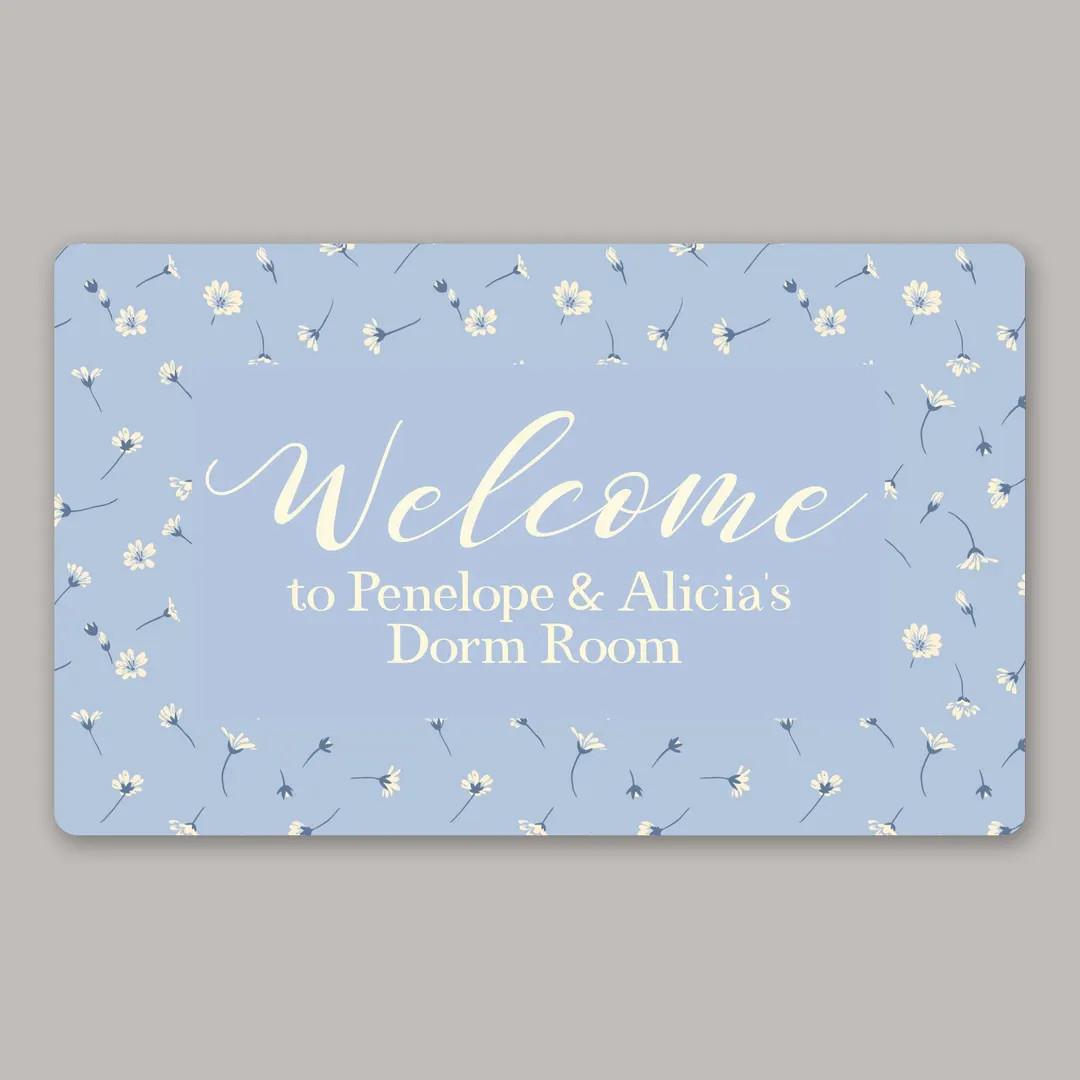 Girl Dorm Decor | Personalized Dorm Welcome Mat | Blue Floral Preppy Dorm Aesthetic | Apartment D... | Etsy (US)