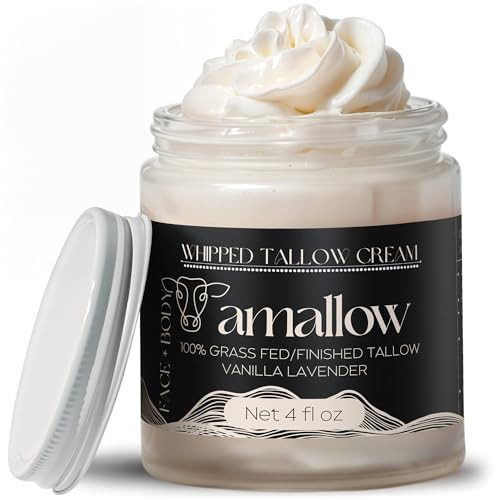 Amallow 100% Grass Fed Beef Tallow for Skin Care - Face + Body - Whipped Moisturizer - Natural Lotion, 4 FL. oz. (Vanilla Lavender) | Amazon (US)