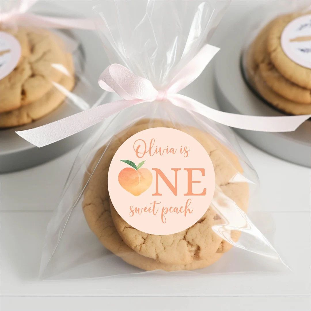 Peach Birthday Favor Sticker Circle, One Sweet Peach First 1st Party Treat Bag Label Girl Birthda... | Etsy (US)