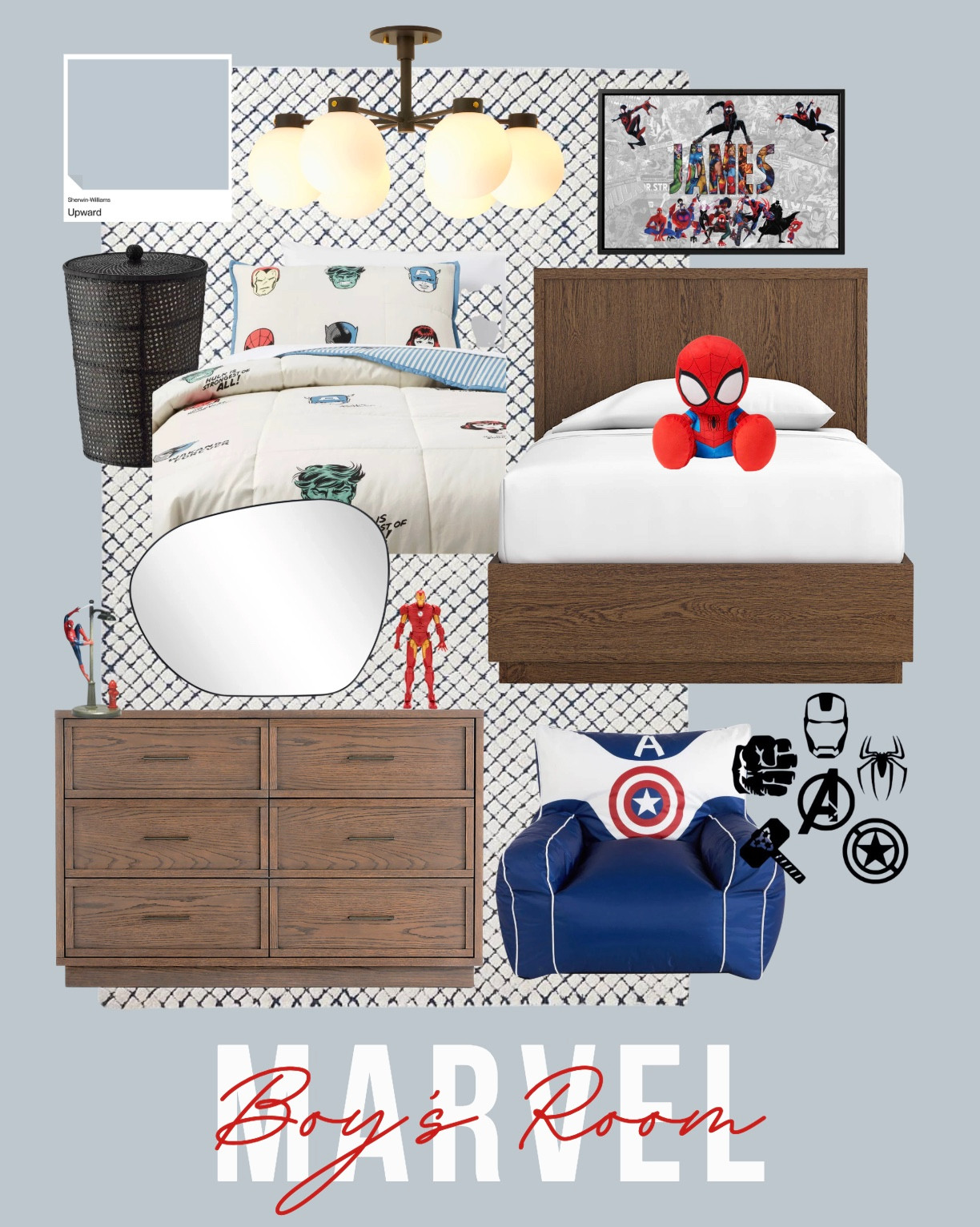 A Disney Marvel bedroom for your little guy. This mood board includes solid furniture with decor you can easily swap out when his obsession inevitably changes. 

 

#LTKHome #LTKSaleAlert #LTKKids