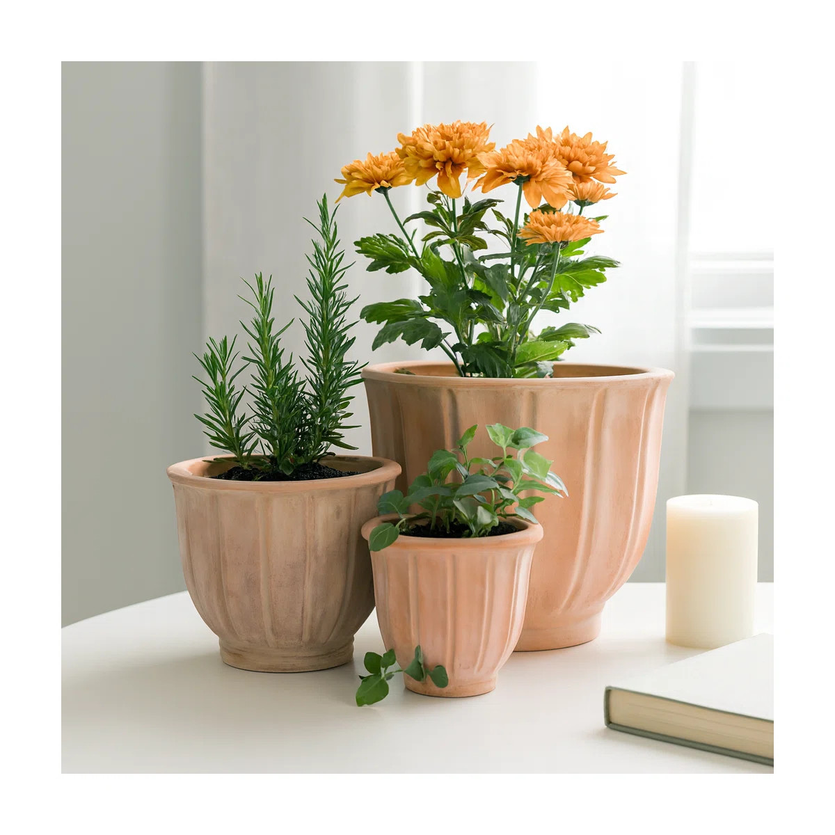 Fluted Ceramic Planter Set for Outdoor & Indoor Planter Styling - Classic Flower Pots for Home De... | Wayfair North America