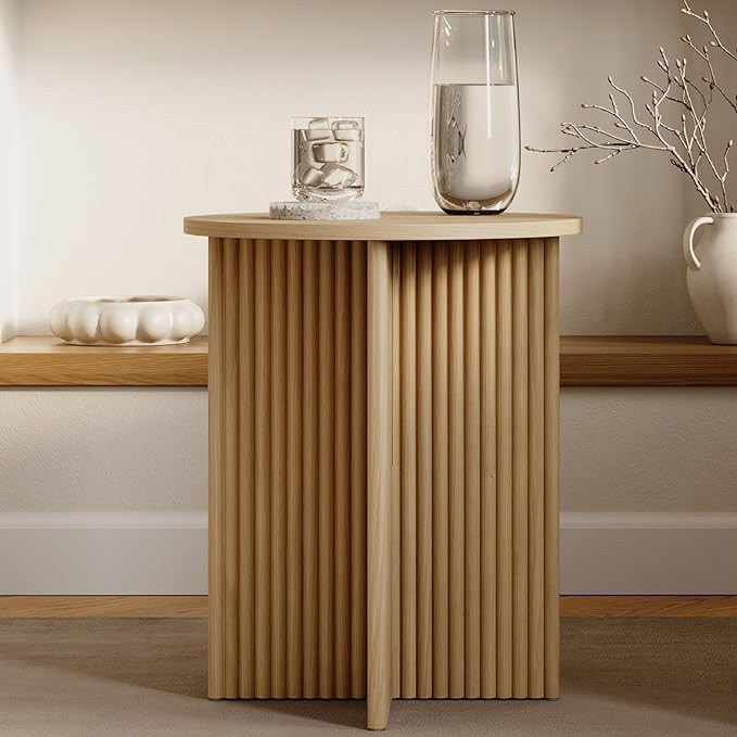 Round Fluted Accent Table - Pedestal Drink Table - Modern Home, Bedroom, and Living Room Furnitur... | Amazon (US)