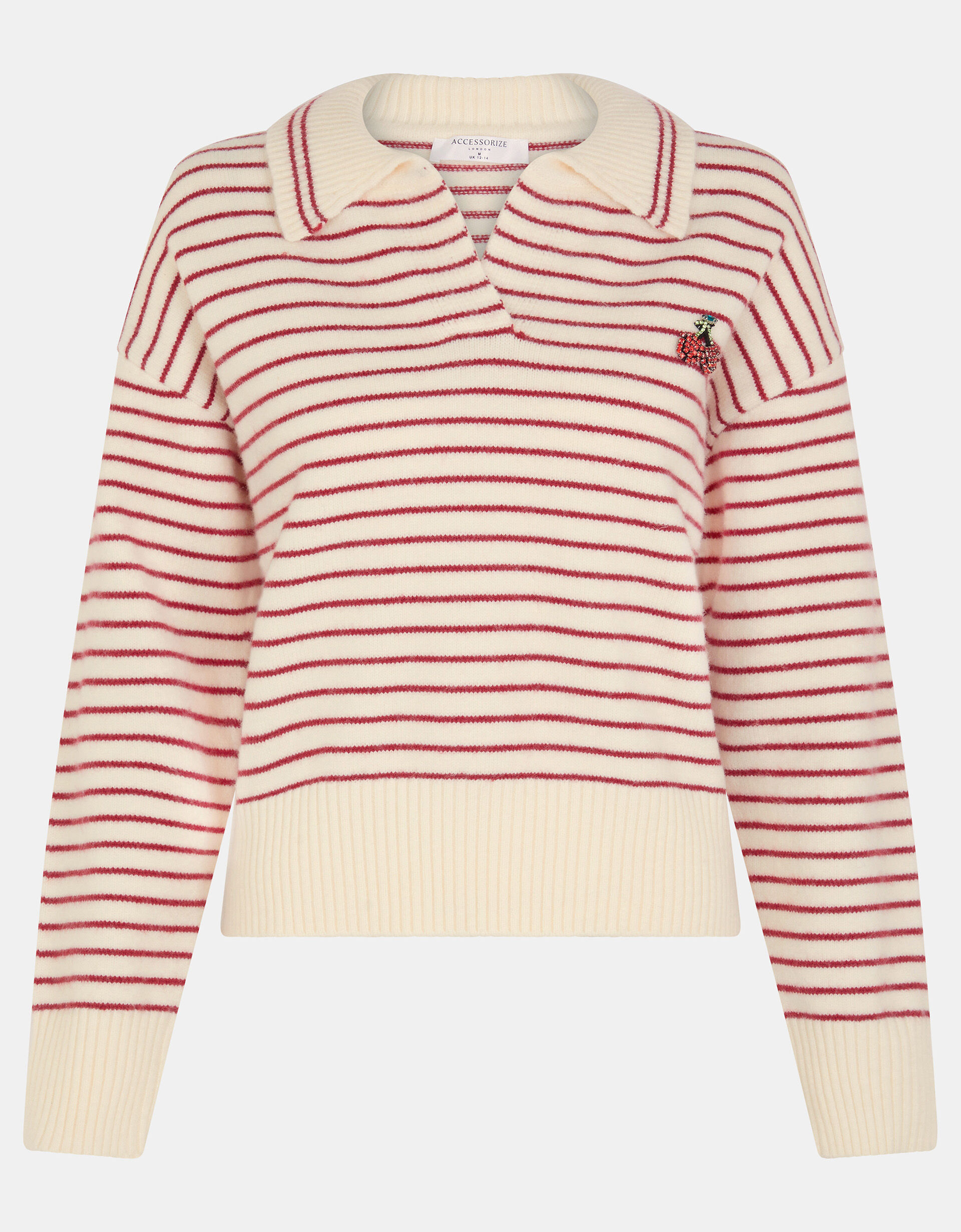 Cherry Stripe Polo Neck Jumper Cream | Accessorize (Global)